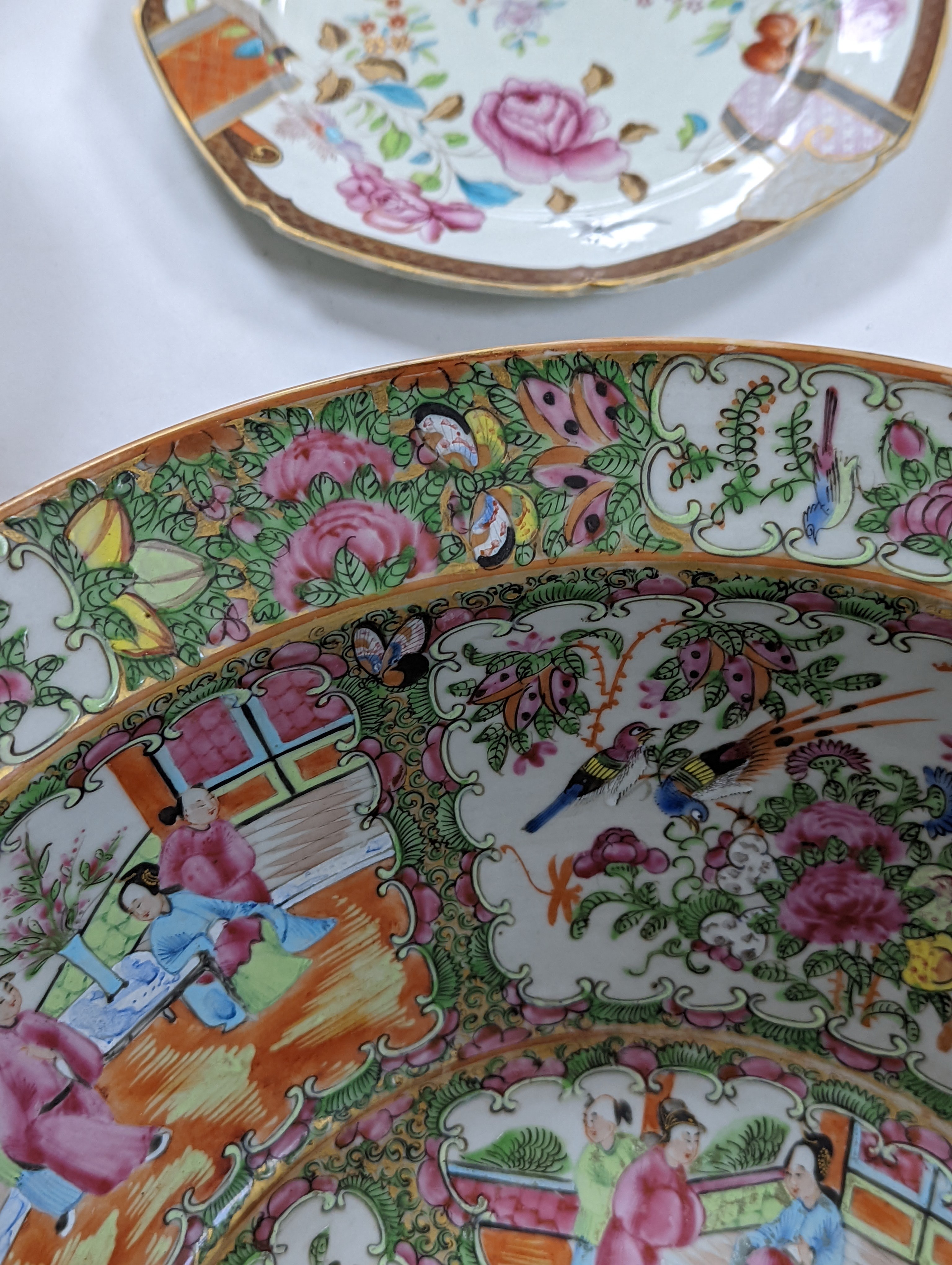 A 19th century Chinese famille rose water bottle with cover and basin, water bottle and cover 39 cms high.